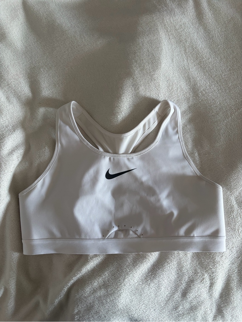 Nike White Sports Bra with Black Swoosh